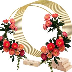 LOSYHU 12 Pack Metal Floral Hoop Centerpiece with Stand, 12 Inch Large Gold Metal Hoops for Crafts, Smooth Wreath Macrame Rings for DIY Wedding Decorations Dream Catchers in Saudi Arabia