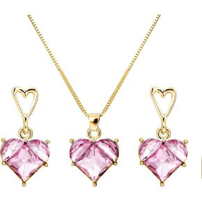 مجموعة مجوهرات القلب الكريستالية الوردية على طراز Y2K - قلادة عصرية من الكريستال الوردي وأقراط متدلية للنساء والفتيات مجوهرات عيد الحب in Kuwait
