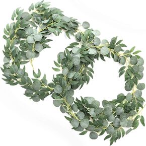 Ling's Moment Artificial Eucalyptus Leaves Greenery Garland, 5.9ft Fake Silk Long Vines Faux Wreath Realistic Stems for Table Centerpieces Wedding Outdoors Decor, 2pcs in Kuwait