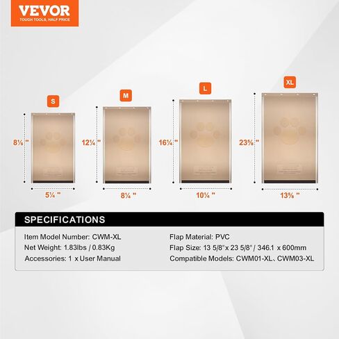 يتراوح رفرف باب استبدال باب PET VEVOR ، متوافق مع أبواب PET FLAP VEVOR ، 8.25 "× 12.25" أطول دائم ، مقاوم للطقس ، رفرف باب الكلب PVC الكثيف مع شريط مغناطيسي طويل (متوسط) in Kuwait