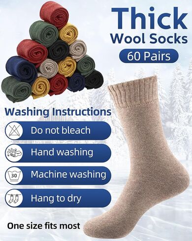 Toulite 60 Pairs Mens and Womens Thermal Winter Socks Bulk Warm Thick Cozy Boot Socks Pack Winter Hiking Socks Men Heavy Duty Cold Weather Socks Bulk Socks for Homeless Care in Saudi Arabia