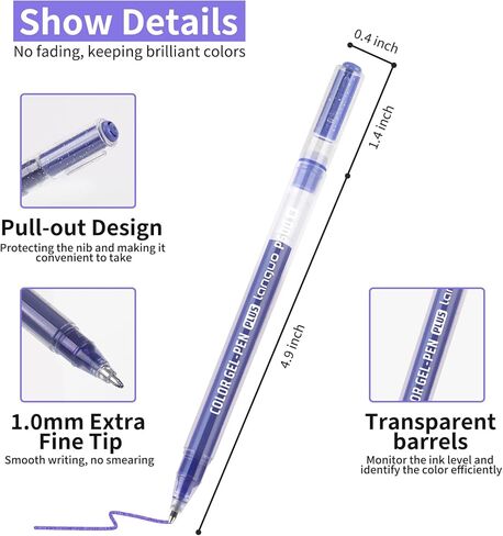 أقلام هلام بريق ، 24 الأقلام الملونة للورق الأسود والورق الأبيض ، أقلام نقاط 1.0 مم ، أقلام حبر سعة كبيرة للتلوين ، الكتابة ، الرسم ، اليومية ، أخذ الملاحظات ، المدرسة ، المكتب ، المنزل in Kuwait