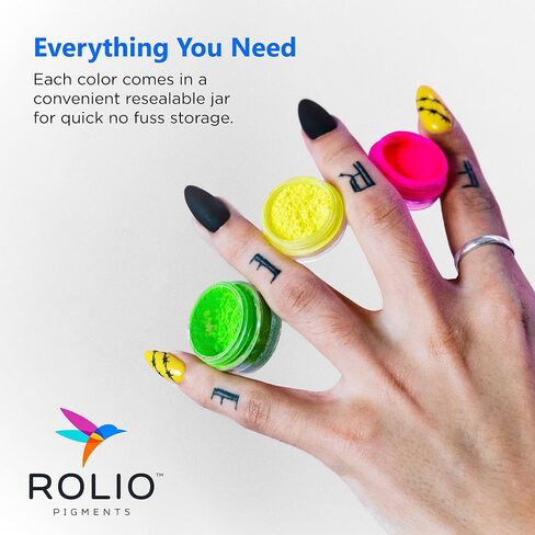 Rolio - مسحوق النيون الفلوريسنت - 12 مرطبًا من الصباغ للطلاء ، الصبغة ، صنع الصابون ، طلاء الأظافر ، راتنج الايبوكسي ، صنع الشموع ، قنابل الحمام ، الوحل (3G) in Kuwait