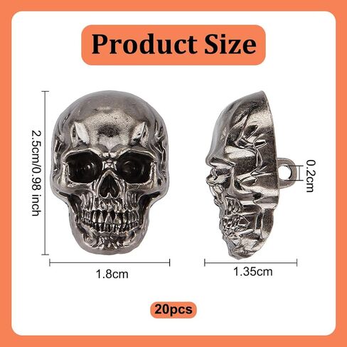 Olycraft 20pcs جمجمة الزر جلد جلدي جمجمة الرأس مزخرفة 2mm ثقب الشرير المعادن مسمار الظهر buckle diy skull conchos skull in Saudi Arabia