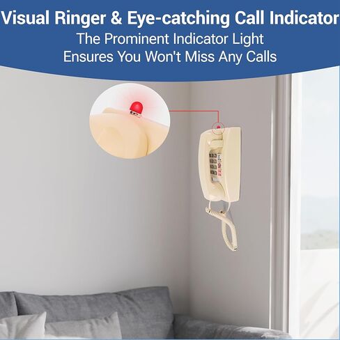 هاتف الجدار للمنزل ، هاتف Home Home ذو الحبل مع حجم مكالمة قابل للتعديل و 3 يطل على كبار السن والهواتف الهاتفية الهاتفية مع مؤشر Ringer ميكانيكي للمسنين ، الأسود in Kuwait