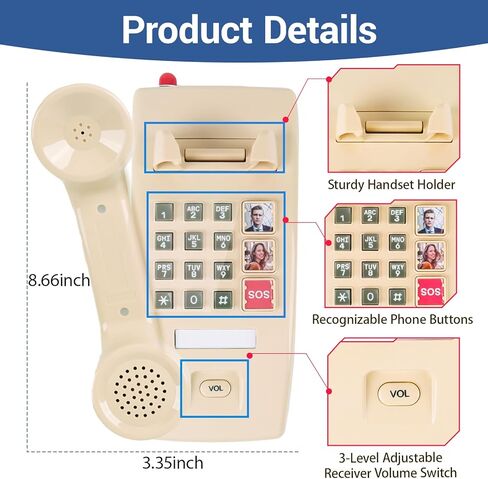 هاتف الجدار للمنزل ، هاتف Home Home ذو الحبل مع حجم مكالمة قابل للتعديل و 3 يطل على كبار السن والهواتف الهاتفية الهاتفية مع مؤشر Ringer ميكانيكي للمسنين ، الأسود in Kuwait