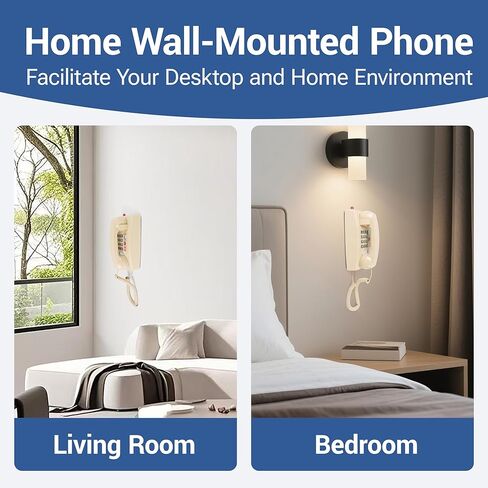 هاتف الجدار للمنزل ، هاتف Home Home ذو الحبل مع حجم مكالمة قابل للتعديل و 3 يطل على كبار السن والهواتف الهاتفية الهاتفية مع مؤشر Ringer ميكانيكي للمسنين ، الأسود in Kuwait