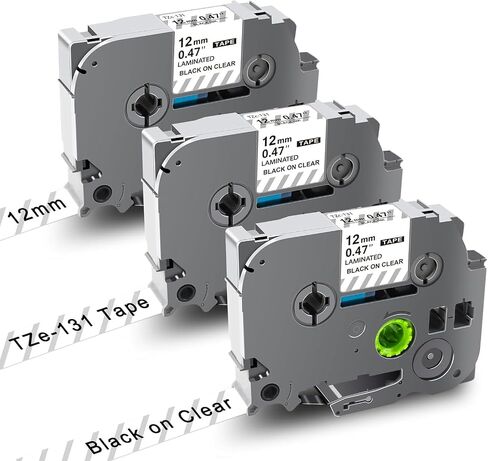 UNOKA Replace for Brother P-Touch Label Tape Clear 12mm 0.47 Laminated TZe-131, TZe TZ Label Maker Refills Black on Transparent for P Touch PT-D200G PT-D210 PT-D220 PT-2040, 1/2Inch x 26.2ft, 3PK in Kuwait