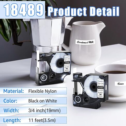 Superink 10 Pack 19mm 19mm Rhino المرن ملصقات نايلون متوافقة مع Dymo Industrial 18489 Black on White Label Tape 3/4 'x 11.5ft لأسلاك الكابلات تعمل في Rhino 4200 5200 6000 3M PL200 PL300 Maker in Kuwait