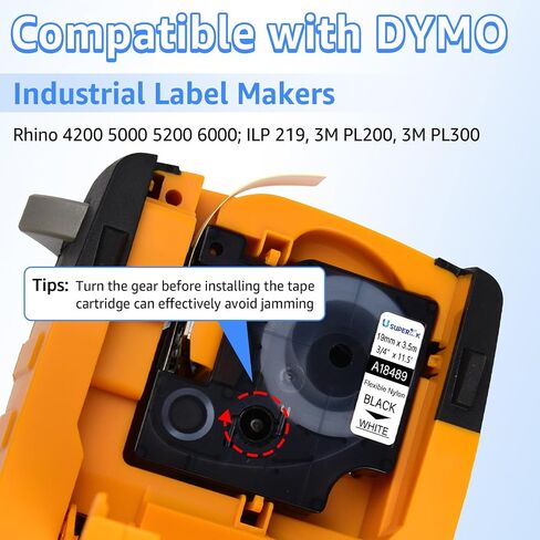 Superink 10 Pack 19mm 19mm Rhino المرن ملصقات نايلون متوافقة مع Dymo Industrial 18489 Black on White Label Tape 3/4 'x 11.5ft لأسلاك الكابلات تعمل في Rhino 4200 5200 6000 3M PL200 PL300 Maker in Kuwait