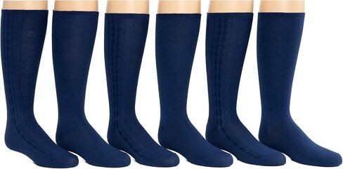 Girls 6 Pair Pack Soft Uniform Cable Dress Knee High Socks Comfort Seam Toe White or Navy Sizes Small to Large in Saudi Arabia