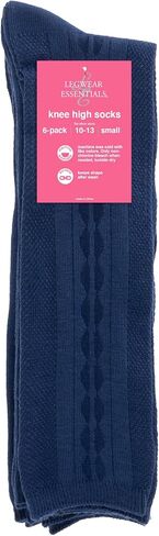 Girls 6 Pair Pack Soft Uniform Cable Dress Knee High Socks Comfort Seam Toe White or Navy Sizes Small to Large in Saudi Arabia