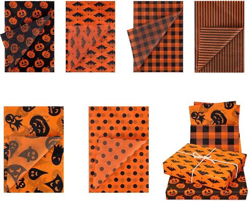 30 Sheets Halloween Tissue Paper, 14x20in Orange and Black Pumpkins Ghosts Dot Print Gift Wrapping & Packaging Paper for Halloween Party Favors Art Decorations DIY Crafts, 6 Designs in Saudi Arabia