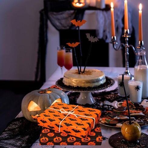 30 Sheets Halloween Tissue Paper, 14x20in Orange and Black Pumpkins Ghosts Dot Print Gift Wrapping & Packaging Paper for Halloween Party Favors Art Decorations DIY Crafts, 6 Designs in Saudi Arabia