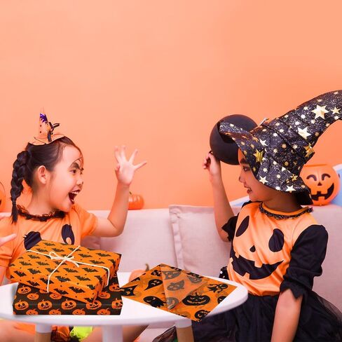 30 Sheets Halloween Tissue Paper, 14x20in Orange and Black Pumpkins Ghosts Dot Print Gift Wrapping & Packaging Paper for Halloween Party Favors Art Decorations DIY Crafts, 6 Designs in Saudi Arabia
