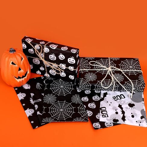 30 Sheets Halloween Packaging Tissue Papers, 13.8x19.7 Inch 5 Styles Gift Wrapping Paper Pumpkins Ghosts Skulls Bats Spider Web Print for Halloween Party Decoration DIY Craft Supplies in Saudi Arabia
