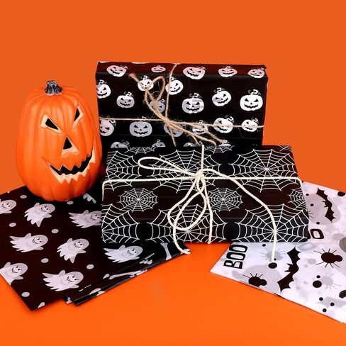 30 Sheets Halloween Packaging Tissue Papers, 13.8x19.7 Inch 5 Styles Gift Wrapping Paper Pumpkins Ghosts Skulls Bats Spider Web Print for Halloween Party Decoration DIY Craft Supplies in Saudi Arabia