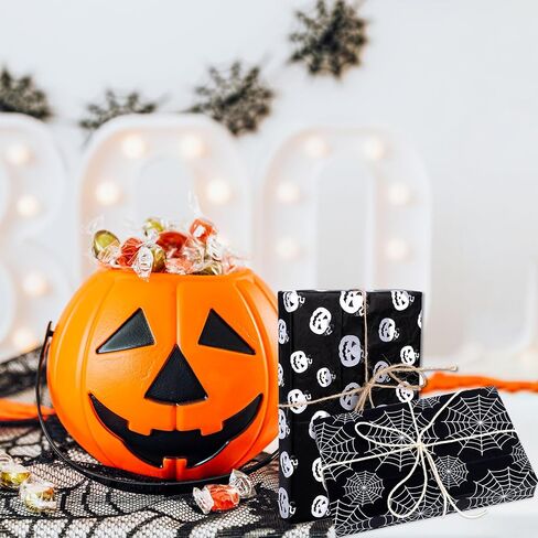 30 Sheets Halloween Packaging Tissue Papers, 13.8x19.7 Inch 5 Styles Gift Wrapping Paper Pumpkins Ghosts Skulls Bats Spider Web Print for Halloween Party Decoration DIY Craft Supplies in Saudi Arabia