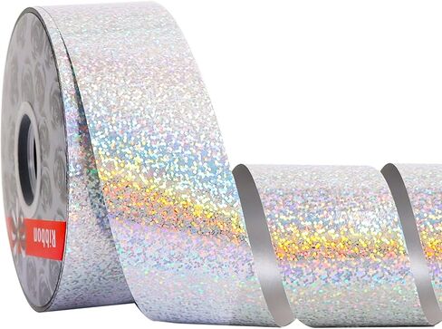 TONIFUL 1inch x 100yards Glitter Waterproof Ribbon,Silver Curling Plastic Ribbon for Gifts Wrapping,Bows Making,Crafting,Graduation Tie Making,Wall Backdrop,Floral Bouquet Decor,Party Decoration. in Kuwait