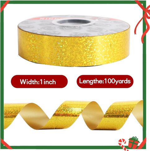 TONIFUL 1inch x 100yards Glitter Waterproof Ribbon,Silver Curling Plastic Ribbon for Gifts Wrapping,Bows Making,Crafting,Graduation Tie Making,Wall Backdrop,Floral Bouquet Decor,Party Decoration. in Kuwait