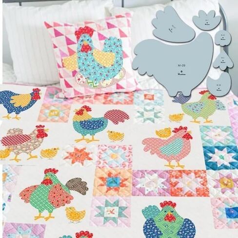 Weekend Chicken Patchwork Quilting Template Set, Chicken Shape Acrylic Templates, Quilt Stencils, Acrylic Shape Sewing Ruler & Stenciled Themed Patchwork Accessories Sewing Pattern（8inch） (5ch) in Saudi Arabia