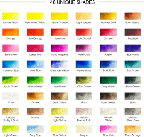 MEEDEN Watercolor Paint Set 48 Colors in Portable Box, Paint Kit with Brush, Palette, Art Supplies, Customizable Color Blocks, Bright Watercolors Travel Set for Adult Teens Beginner Amateur Artists in Saudi Arabia