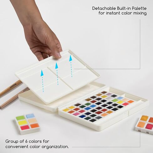 MEEDEN Watercolor Paint Set 48 Colors in Portable Box, Paint Kit with Brush, Palette, Art Supplies, Customizable Color Blocks, Bright Watercolors Travel Set for Adult Teens Beginner Amateur Artists in Saudi Arabia