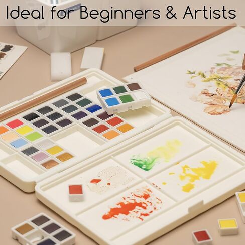 MEEDEN Watercolor Paint Set 48 Colors in Portable Box, Paint Kit with Brush, Palette, Art Supplies, Customizable Color Blocks, Bright Watercolors Travel Set for Adult Teens Beginner Amateur Artists in Saudi Arabia