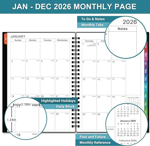 2026 Planner - Planner 2026 أسبوعيًا وشهريًا ، يناير 2026 - ديسمبر 2026 ، 2026 Planner 6.3 "× 8.4" ، ملاحظات ، ورق سميك ، جيب خلفي ، ملزمة مزدوجة السلك in Saudi Arabia