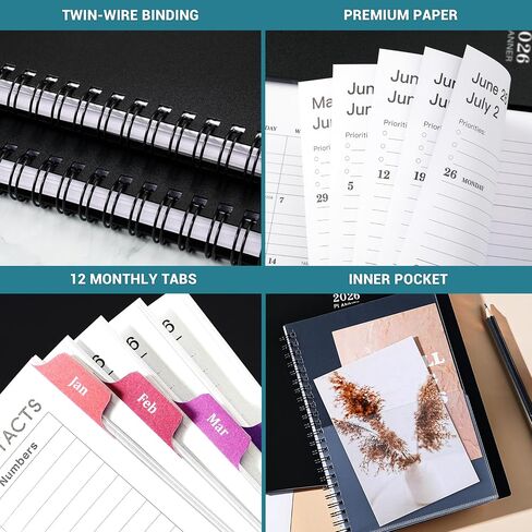 2026 Planner - Planner 2026 أسبوعيًا وشهريًا ، يناير 2026 - ديسمبر 2026 ، 2026 Planner 6.3 "× 8.4" ، ملاحظات ، ورق سميك ، جيب خلفي ، ملزمة مزدوجة السلك in Saudi Arabia