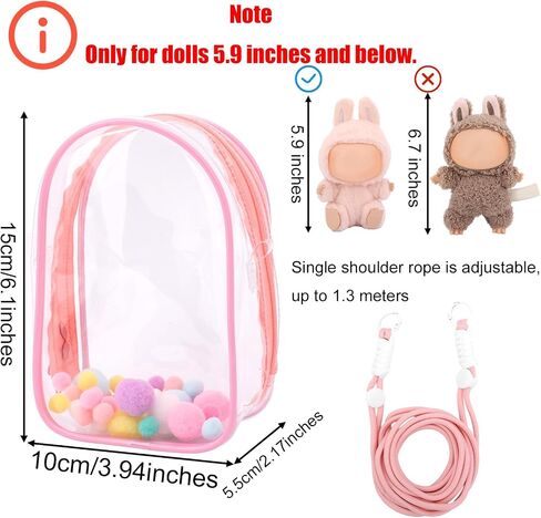Clear Figure Display Case, Protective Case for Plush Doll Storage Bag Portable Crossbody PVC Hanging Doll Cover Pouch with Keychain for 15cm Dolls Accessories (Pink) in Saudi Arabia
