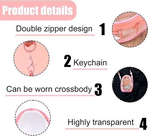 Clear Figure Display Case, Protective Case for Plush Doll Storage Bag Portable Crossbody PVC Hanging Doll Cover Pouch with Keychain for 15cm Dolls Accessories (Pink) in Saudi Arabia
