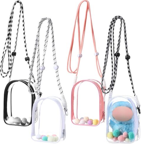 4 Pack Clear Figure Bag Protective Case for 17/15cm Plush Doll, Crossbody Figure Display Bag Hanging Display Case Cover for Dolls Carrying Storage Accessories in Saudi Arabia