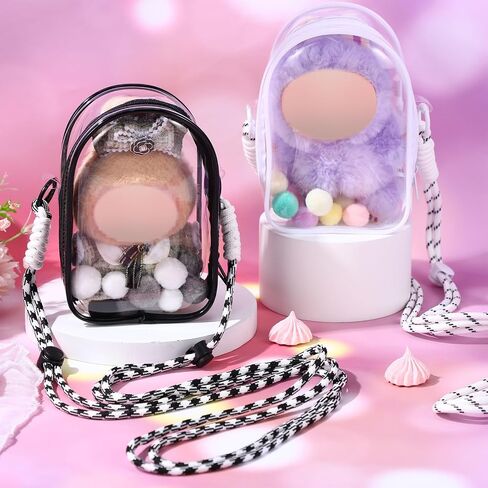 4 Pack Clear Figure Bag Protective Case for 17/15cm Plush Doll, Crossbody Figure Display Bag Hanging Display Case Cover for Dolls Carrying Storage Accessories in Saudi Arabia
