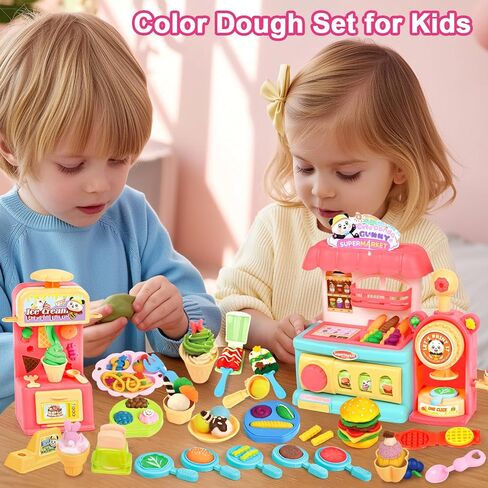مجموعة عجينة الألوان للأطفال 4-8 ، مجموعة الأدوات العجين - 3 في 1 لعب المطبخ ألعاب الآيس كريم وتصنيع الهامبرغر ، والفنون الملونة تلعب ألعاب الطعام للأطفال والفتاة in Kuwait