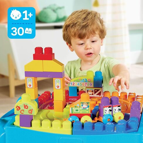 Mega Bloks First Builders Toddler Clocks مجموعة لعبة ، بناء ‘N تعلم جدول مع 30 قطعة وتخزين ، والأزرق ، والأعمار 1+ سنوات (Amazon الحصري) in Kuwait
