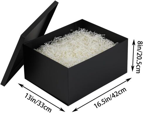 1pcs صندوق هدايا أسود إضافي مع أغطية 16.5 × 13 × 8 بوصات صناديق الهدايا للهدايا ، صندوق عيد ميلاد (تشمل الشريط ، بطاقة هدايا حشو الورق والمظاهر) in Kuwait