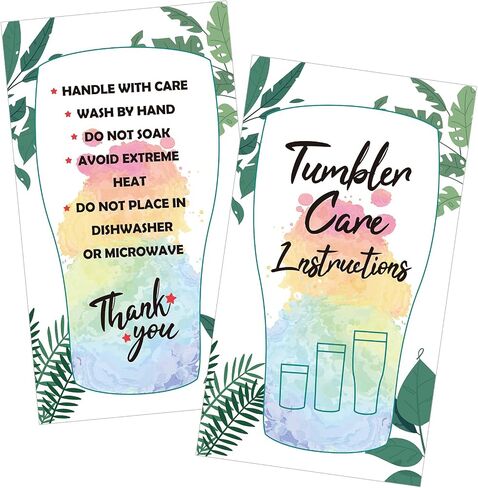 200 Pieces Tumbler Care Instructions Cards 3.5 x 2 Inch Packaging Customer Direction Card for Tumbler, Cup, Mug Small Business Online Shop Owner in Saudi Arabia
