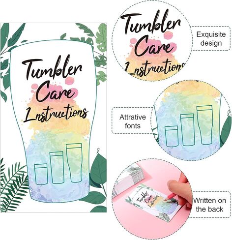 200 Pieces Tumbler Care Instructions Cards 3.5 x 2 Inch Packaging Customer Direction Card for Tumbler, Cup, Mug Small Business Online Shop Owner in Saudi Arabia