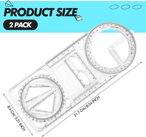 Zonon 2 Pack 6 بوصة المنقلة ، حاكم الرسم متعدد الوظائف ، مجموعة هندسة الرياضيات القابلة للدوران ، المنقلة 360 درجة ، أدوات الصياغة ، مملوكة للدائرة الكبيرة (الترقية) in Saudi Arabia