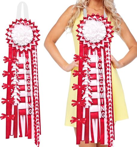 شملت مجموعة إمدادات أمي من Nuolan Homecoming Flower Homecoming Mum Flower و 5pcs Braid Ribbon ، عودة إلى School Classroom Homecoming Week Decorations DIY Craft Kit (White and Red) in Saudi Arabia