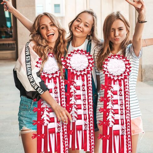 شملت مجموعة إمدادات أمي من Nuolan Homecoming Flower Homecoming Mum Flower و 5pcs Braid Ribbon ، عودة إلى School Classroom Homecoming Week Decorations DIY Craft Kit (White and Red) in Saudi Arabia