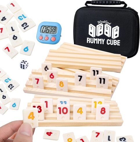 6 Player Travel Rummy Cube Game Set, Travel Size Rummy Cube, Mini Rummy Cube Game with 160 Mini Tiles,6 Racks,1Timer,1 Portable Case for Family Classic Party Game in Saudi Arabia