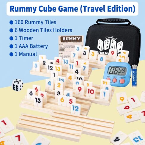 6 Player Travel Rummy Cube Game Set, Travel Size Rummy Cube, Mini Rummy Cube Game with 160 Mini Tiles,6 Racks,1Timer,1 Portable Case for Family Classic Party Game in Saudi Arabia