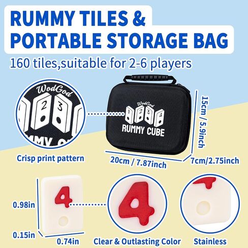 6 Player Travel Rummy Cube Game Set, Travel Size Rummy Cube, Mini Rummy Cube Game with 160 Mini Tiles,6 Racks,1Timer,1 Portable Case for Family Classic Party Game in Saudi Arabia