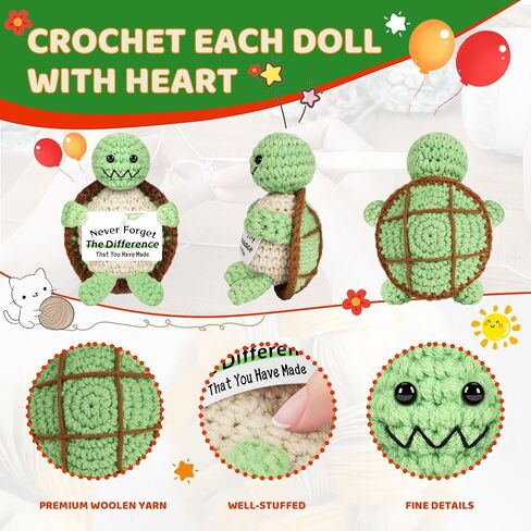 PinCute Positive Crochet Turtle Gifts for Women: Handmade Positive Crochet Animal Gifts for Birthday, Christmas, Thanksgiving, Retirement - to Appreciate Her, Him, Friends, Teachers and Coworkers in Kuwait