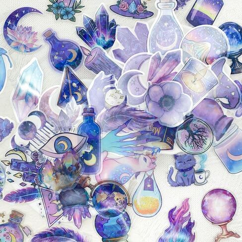 50 PCS Wotchcraft Witchcraft Clear Scrapbook Stickers - Dark Tealthetic Witchy Inphemera شارات في اليومية ، الكتب الإملائية ، المجلات الرصاصية ، grimoire ، الديكور القوطي ، لوازم الكولاج العتيقة الساحرة in Saudi Arabia