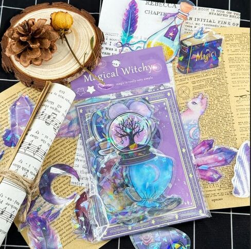 50 PCS Wotchcraft Witchcraft Clear Scrapbook Stickers - Dark Tealthetic Witchy Inphemera شارات في اليومية ، الكتب الإملائية ، المجلات الرصاصية ، grimoire ، الديكور القوطي ، لوازم الكولاج العتيقة الساحرة in Saudi Arabia