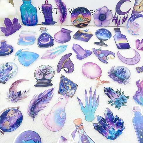 50 PCS Wotchcraft Witchcraft Clear Scrapbook Stickers - Dark Tealthetic Witchy Inphemera شارات في اليومية ، الكتب الإملائية ، المجلات الرصاصية ، grimoire ، الديكور القوطي ، لوازم الكولاج العتيقة الساحرة in Saudi Arabia