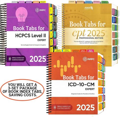 Index Tabs for AMA CPT Book, ICD-10 Code Book, HCPCS Level II Book, 3-Set Bundle 2025 Medical Coding Tabs,Color-Coded with Alignment Card&Page Sheet & Bookmark, Laminated Durable (Book Not Included) in Saudi Arabia